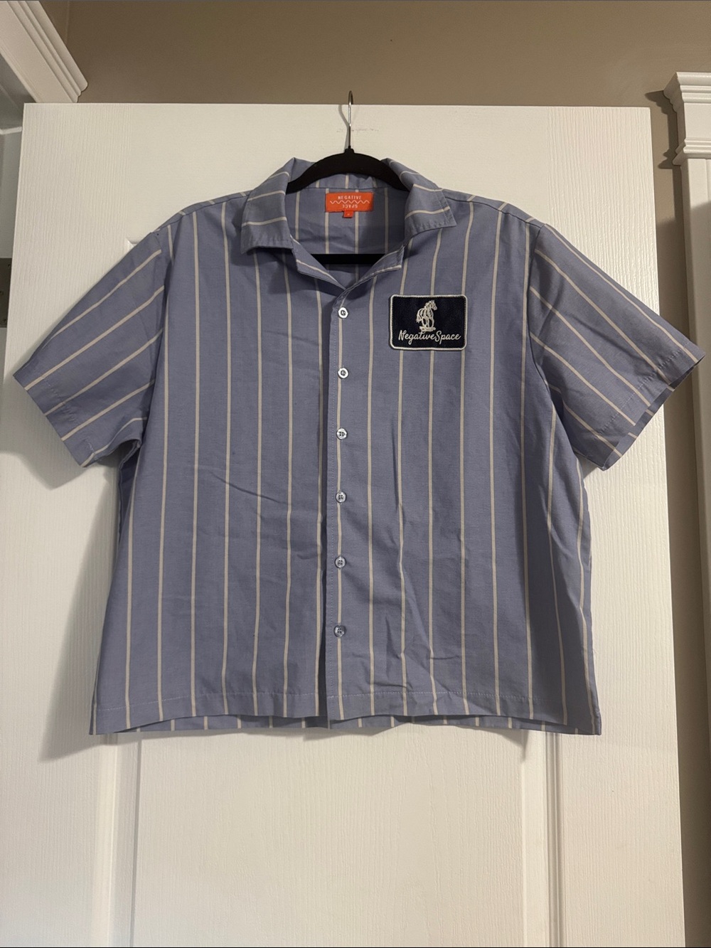 Blue and White Vertical Stripe Shirt